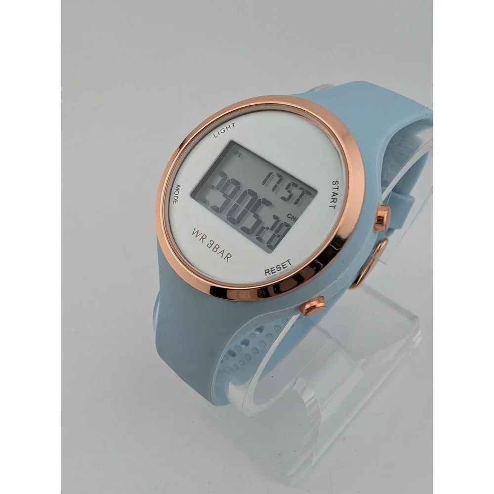 XCZAP Digital Watch Women 38mm‎ Case Light Blue Silicone Band- New Battery